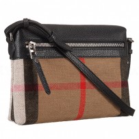 Burberry House Check And Black Leather Crossbody Bag 18926900