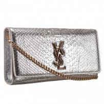 Saint Laurent Monogram Clutch Python Leather Gold Hardware Silver Bag 18926876