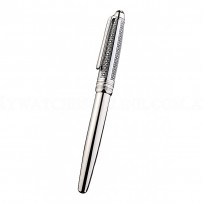 MontBlanc Silver Ballpoint Pen With MB Engraved Black Floral Design Silver Cap