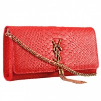 Saint Laurent Monogram Tassel Clutch Python Leather Gold Hardware Red Bag 18926882