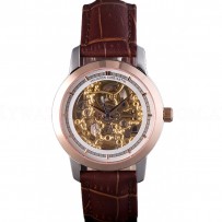 Vacheron Constantin White Skeleton  Watch with Rose Gold Bezel and Brown Leather Strap  621539
