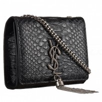 Saint Laurent Kate Monogram Tassel Python Leather Silver Hardware Black Mini Bag 18926851