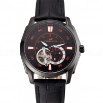 Swiss IWC Pilot's Watch Black Dial With Orange Markings Black Plated Stainless Steel Case Black Leather Strap 1453737