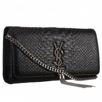 Saint Laurent Monogram Tassel Clutch Python Leather Silver Hardware Black Bag 18926879