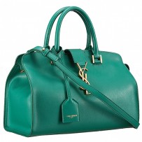 Saint Laurent Monogram Cabas Small Leather Bag Green
