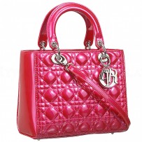 Dior Small  Lady Cannage Bag Patent Leather Fuchsia
