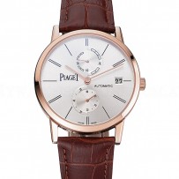 Piaget Altiplano Date Silver Dial Rose Gold Case Brown Leather Strap