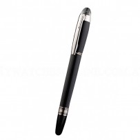 MontBlanc Silver Trimmed Thick Rounded Black Enamel Ballpoint Pen With MB Engraved Cap